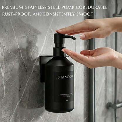 Shampoo and Conditioner Dispenser Set of 3 for Wall Mount | 16.9 fl oz Drill Free Shower Soap Bottles,Refillable Body Wash Dispensers for Bathroom Decor (Amber Bottles + Bamboo Pumps)