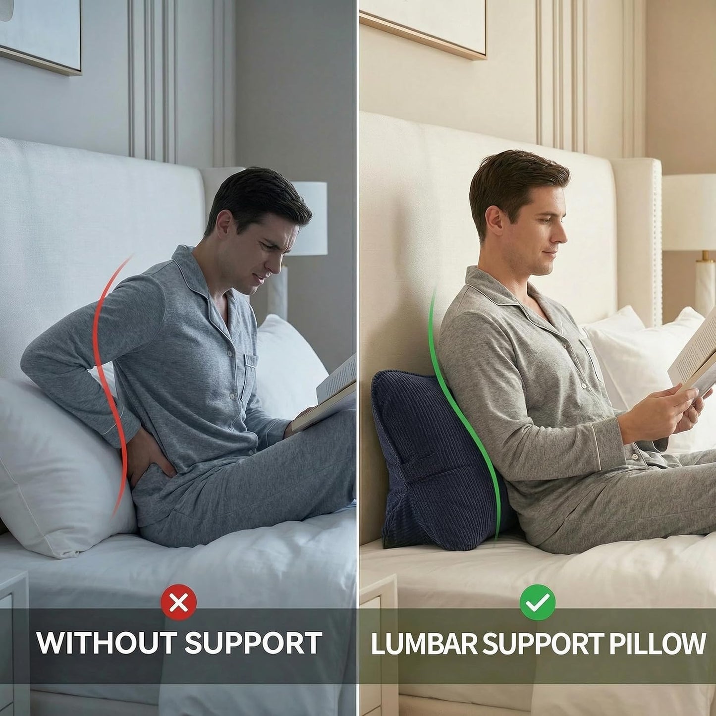 Pat. Pend. Corduroy Lumbar Support Back Pillow for Watching TV, Reading & Gaming, Ergonomic Triangle Support Cushion for Sofa, Armchair & Bed Sitting, Removable Washable Cover, Beige Gray