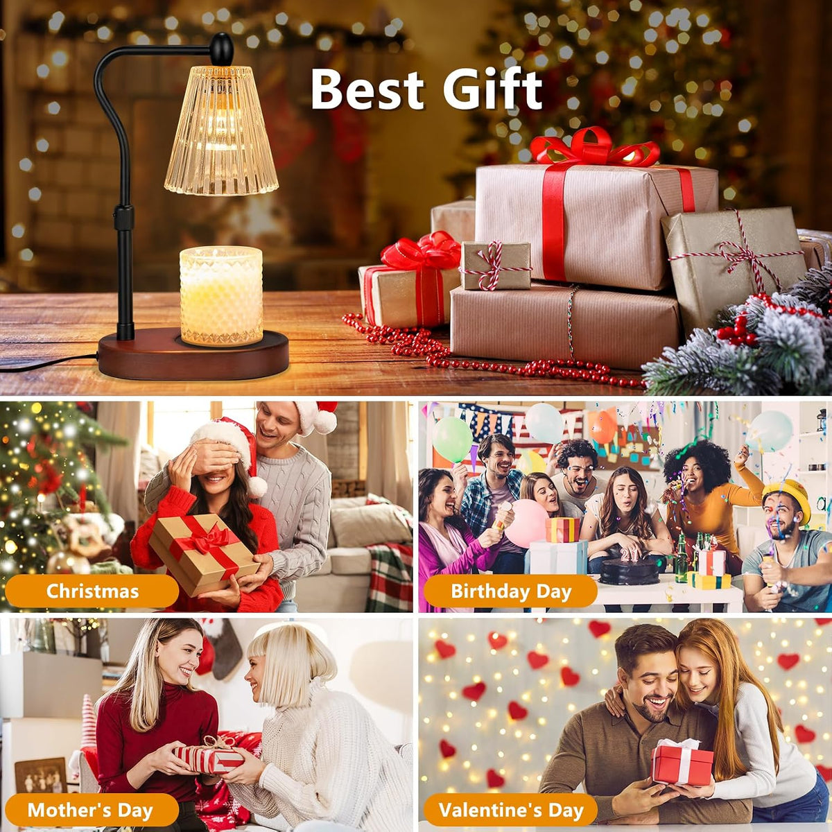 Engpure Candle Warmer Lamp - Candle Warmer Lamp with Timer and Dimmer Adjustable Height,Electric Wax Melt Warmer with 2 Bulbs for Scented Jar Candles Home Decor Mother's Day Gifts, Amber
