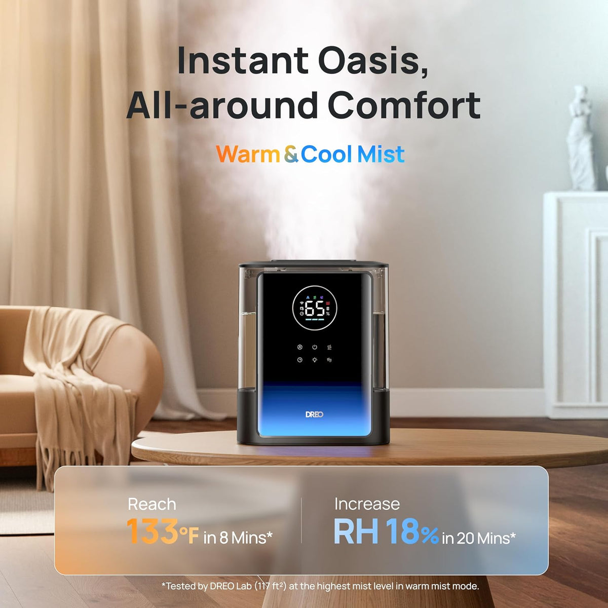 DREO 8L Smart Humidifier Large Room, 80H Runtime, Warm & Cool Mist, HM717S