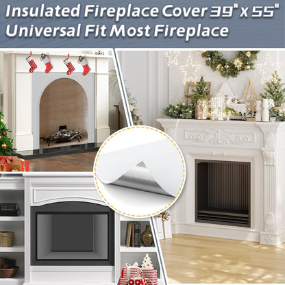 Flamorrow Fireplace Cover, 3-Layer Heat Insulation Fireplace Draft Stopper with Velcor Strips, Indoor Fireplace Draft Blocker Keep Drafts Out & Stop Heat Loss, Covers Up to 39" x 55" Fireplace Frame