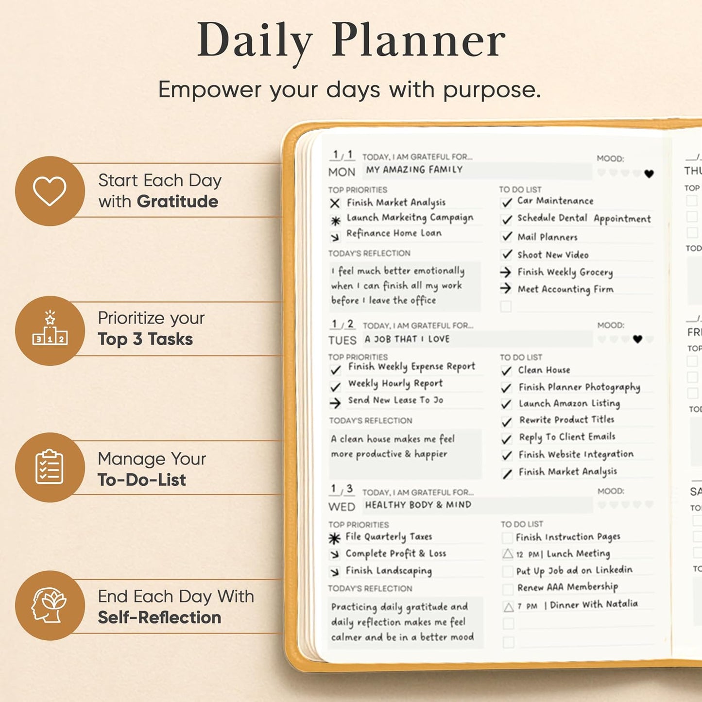 2026 Planner, Daily Journal & Gratitude Journal All-In-One with To Do List, Self Care Prompts & Habit Tracker - 7 x 10 - Pink