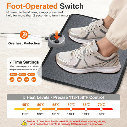 Foot Warmer, Heated Foot Mat Under Desk, 5 Temperature Settings & 7 Timer Settings, Auto Shut-Off & Fast Heating, Heated Foot Pad for Home & Office Use(Black Gray) | 5 Temperature & 7 Timer Settings, Fast Heating with Auto Shut-Off, Keeps Feet Warm and