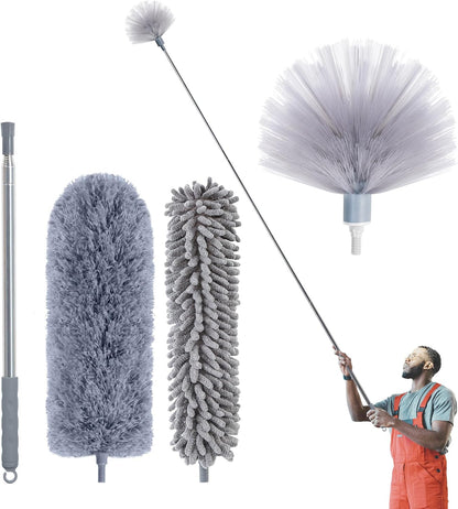 IVYROLL Skinny Duster with Extension Pole for Under Furniture | Under Appliance Cleaning Tool with 3 Microfiber Dusting Cloths, Retractable Flat Duster for Under Refrigerator, Gap