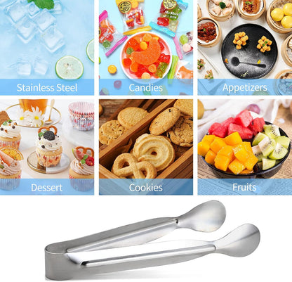 6PCS Ice Tongs Mini Sugar Tongs 4.25Inch Stainless Steel Kitchen Utensils Set,Small Serving Tong and Tiny Kitchen Tong for Appetizers,Tea Party, Coffee Bar, Desserts by Sunenlyst (Silver)