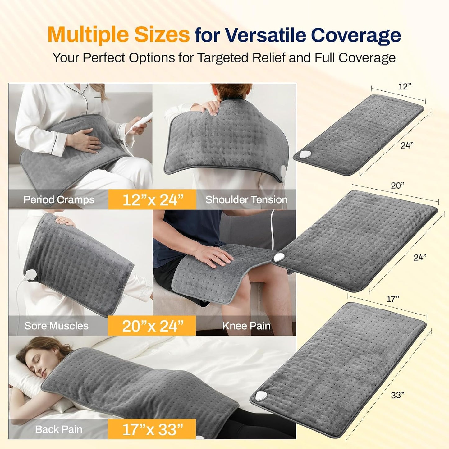 158℉ High-Heat 15s Heating Pad for Back/Muscles/Shoulder Pain | 33"x17"Full Body Coverage, Period Cramps/Neck Relief, 8 Heat Levels, Auto Off, Deep Moist and Dry Heat