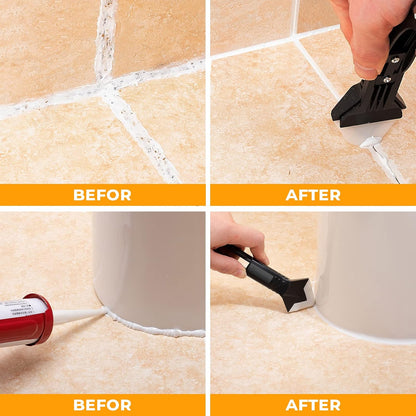Saker Silicone Caulking Tool 3-in-1 Grout Removal Tool Classic Black | Sealant Finishing Scraper with Stainless Steelhead, Seam Repair Kit for Bathroom, Kitchen, Floor, Window and Sink Joints