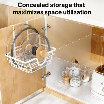 TIDIIABODE Pot Lid Organizer, Adjustable Kitchen Pot Lid Holder Inside Cabinet, Kitchen Cabinet Organizer Hanging for Food Storage Container, Pot, Pan Lid & Bakeware, Black