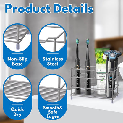 Electric Toothbrush Holders for Bathrooms 304 Stainless Steel Quick Drying | Upgrade Heavy Duty Sturdy Durable Toothpaste Holder Bathroom Organizer Storage Decor Accessories Tooth Brush Holder Caddy