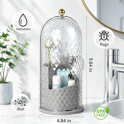 Toothbrush Holder with Cover for Bathroom Countertop, Organizer, White | Rotating 3 Slot Holder for Electric Toothbrushes, Toothpaste, Self Draining Vanity Organizer, Makeup Brush Storage