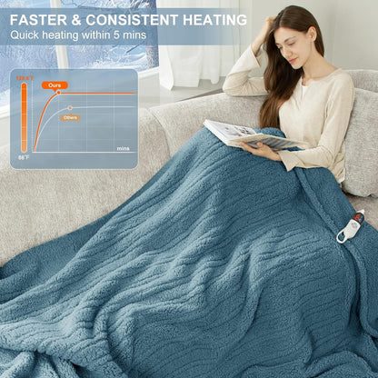 Heated Throw Blanket 50"X60", Soft Sherpa, 4 hrs Auto Shut Off