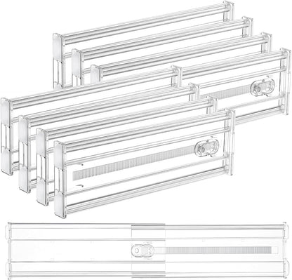 Vtopmart 2.36" Drawer Dividers with Expandable Inserts, 12.8"-22.3", 8 Pack | Adjustable Kitchen Drawer Organizer, Clear Organizer Separator for Flatware, Utensil, Cutlery, 8 Dividers with 14 Inserts