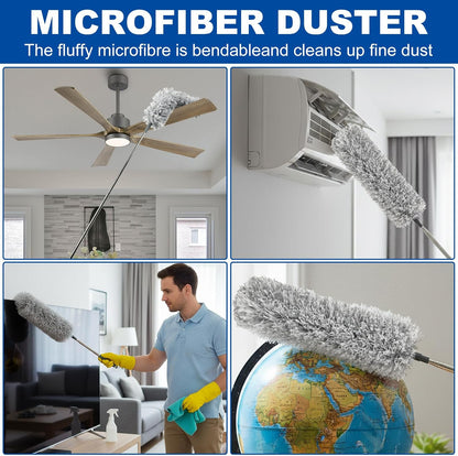 Retractable Gap Dust Cleaner Cleaning Tools with 2 Microfiber Dusting Cloths Long Handle 60inches Washable and Retractable Duster Brush for Cleaning Under Appliances Furniture Couch Fridge
