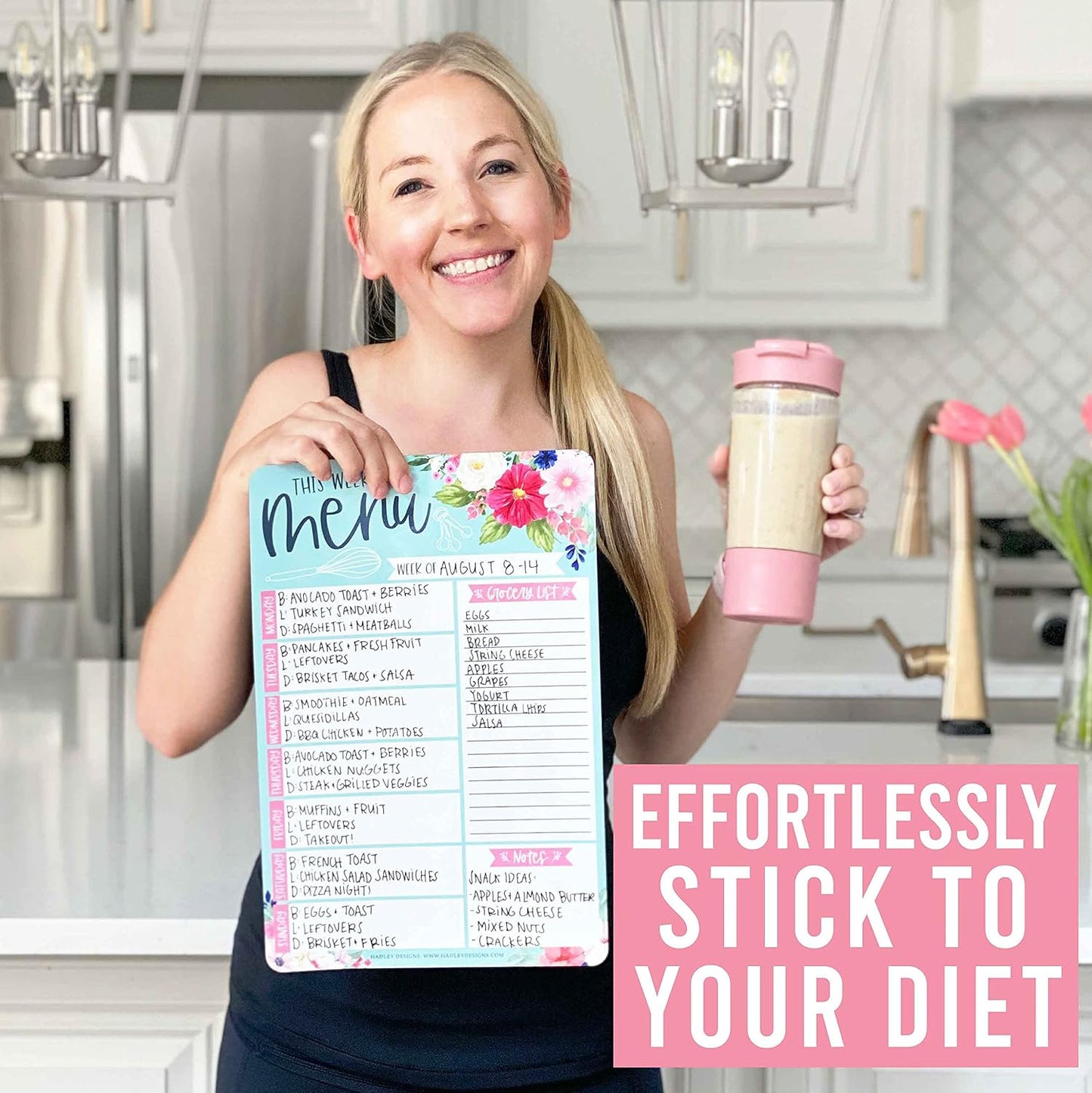 Hadley Designs Weekly Meal Planner for Fridge - Dinner Menu Board for Kitchen, Kraft Weekly Menu Board Dry Erase, Dry Erase Meal Planner for Fridge, Grocery List for Fridges with Conversion Chart