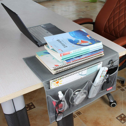 Bedside Storage Organizer with Pockets, Bedside Caddy, Table Cabinet Storage Organizer, TV Remote Control, Phones, Magazines, Tablets, Accessories, Grey
