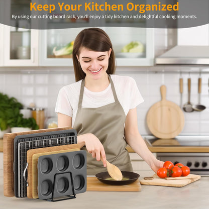 Cutting Board Organizer Kitchen Organizer Rack for Cutting Board, Bakeware, and Cookie Sheet, 5-Slot Heavy-Duty Steel Cookware Holder,Rust-Resistant with Anti-Slip Feet (1, Small)