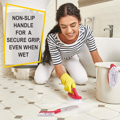 Scrub Brush Set of 3pcs - Cleaning Shower Scrubber with Ergonomic Handle and Durable Bristles - Grout Cleaner Brush - Scrub Brushes for Cleaning Bathroom/Shower/Tile/Kitchen/Floor/Bathtub/Carpet
