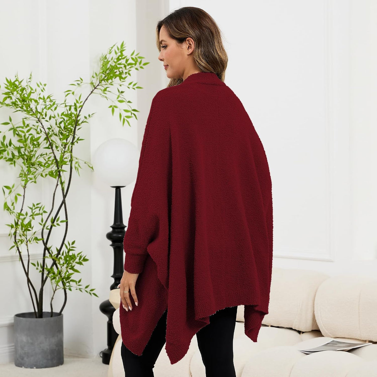 Wearable Blanket Sherpa Poncho Unique Office Work Warm Cozy Shawl TV Throw Blankets, Plush Cape Wrap for Adults