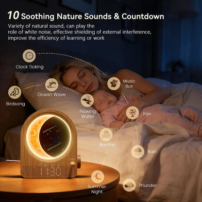 blonbar Sunrise Alarm Clocks for Bedrooms, Stepless Dimmable Moon Lamp Dual Alarm Clock with 12Levels Volume for Heavy Sleepers, 10 Natural Sounds with 30/60/90mins Timer, Gifts for Women