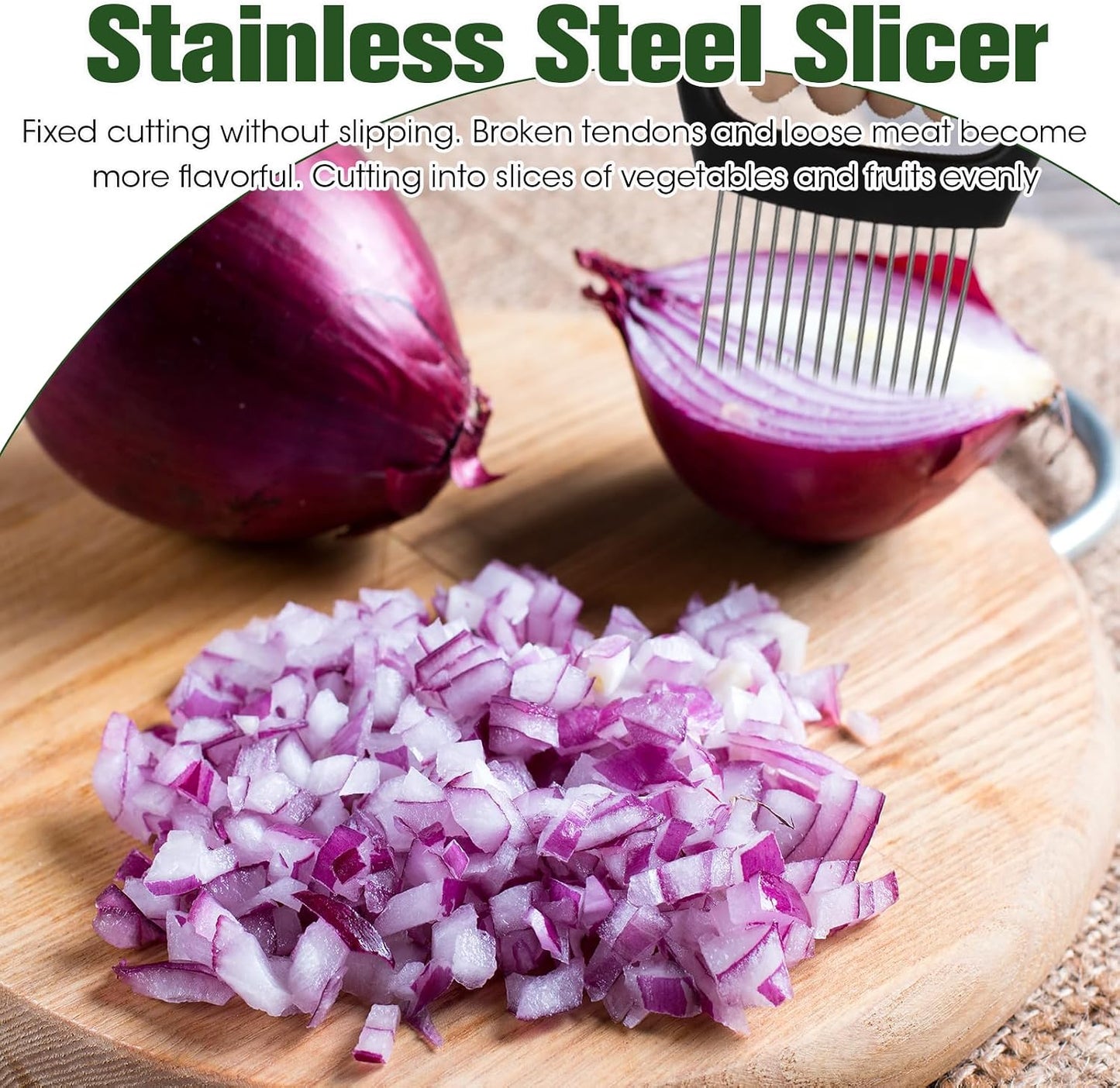 1 Pcs Onion Holder Slicer - Stainless Steel Onion Slicers Tool with Comfort Grip, Secure Onions Slicer for Even Slicing, Ideal for Home Kitchens, Meal Prep & Cooking Enthusiasts