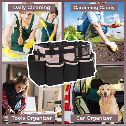 SCAVATA Wearable Cleaning Caddy, Cleaning Caddy Supplies Organizer with Handle & Shoulder Straps for Housekeepers, Under Sink & Car Cleaning Tool Organizers Bag with 4 Foldable Divider (NavyBlue)