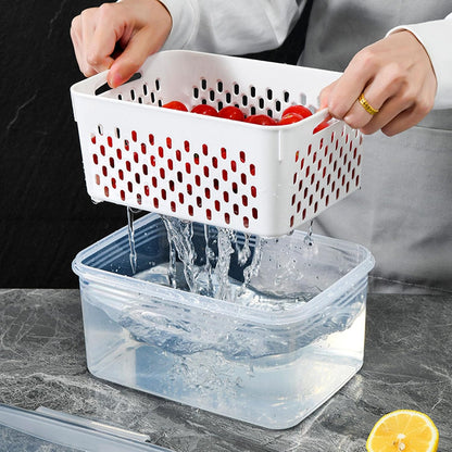 Fruit Storage Container for Fridge, Vegetable Produce Storage Saver Containers with Lid for Refigerator, Food Storage Containers with Colander, Plastic Fresh Keeper for Fruit Vegetable(1750ML)