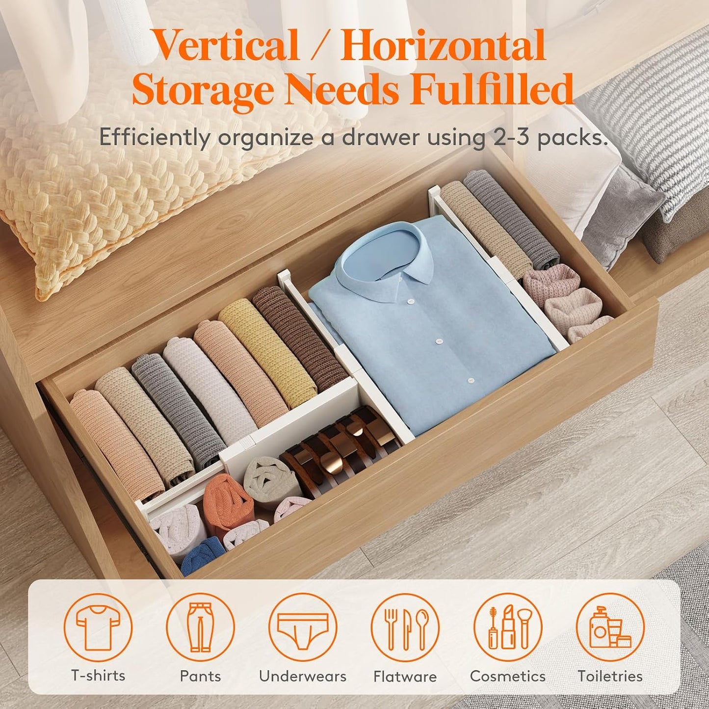Lifewit 14 Pack Drawer Dividers for Clothes, 10.9-16" Adjustable Drawer Organizers, 4" High Plastic Expandable Drawer Separators in Bedroom/Office/Bathroom/Kitchen Storage, White | 14 Pack 11-17" Expandable White Plastic Drawer Separator for Dresser,
