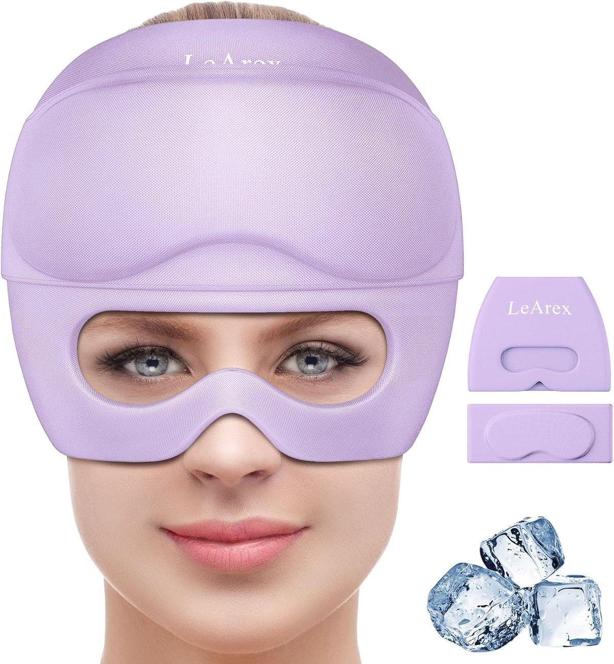 2 in 1 Migraine Relief Cap with Gel Eye Mask, Headache Relief Cap Ice Head Wrap Hot and Cold Therapy Hat Gift for Women for Headache Puffy Eyes Sinus and Tension Stress Relief (Light Purple)