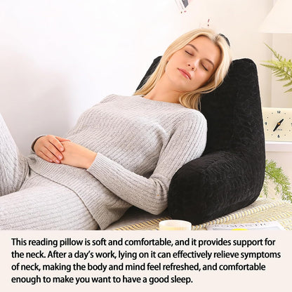 Black Bed Reading Pillow for Adults, Memory Foam Backrest Pillow with Armrests for Sitting Up in Bed, Back & Arm Support, Removable Washable Pillowcase for Sofa Seats