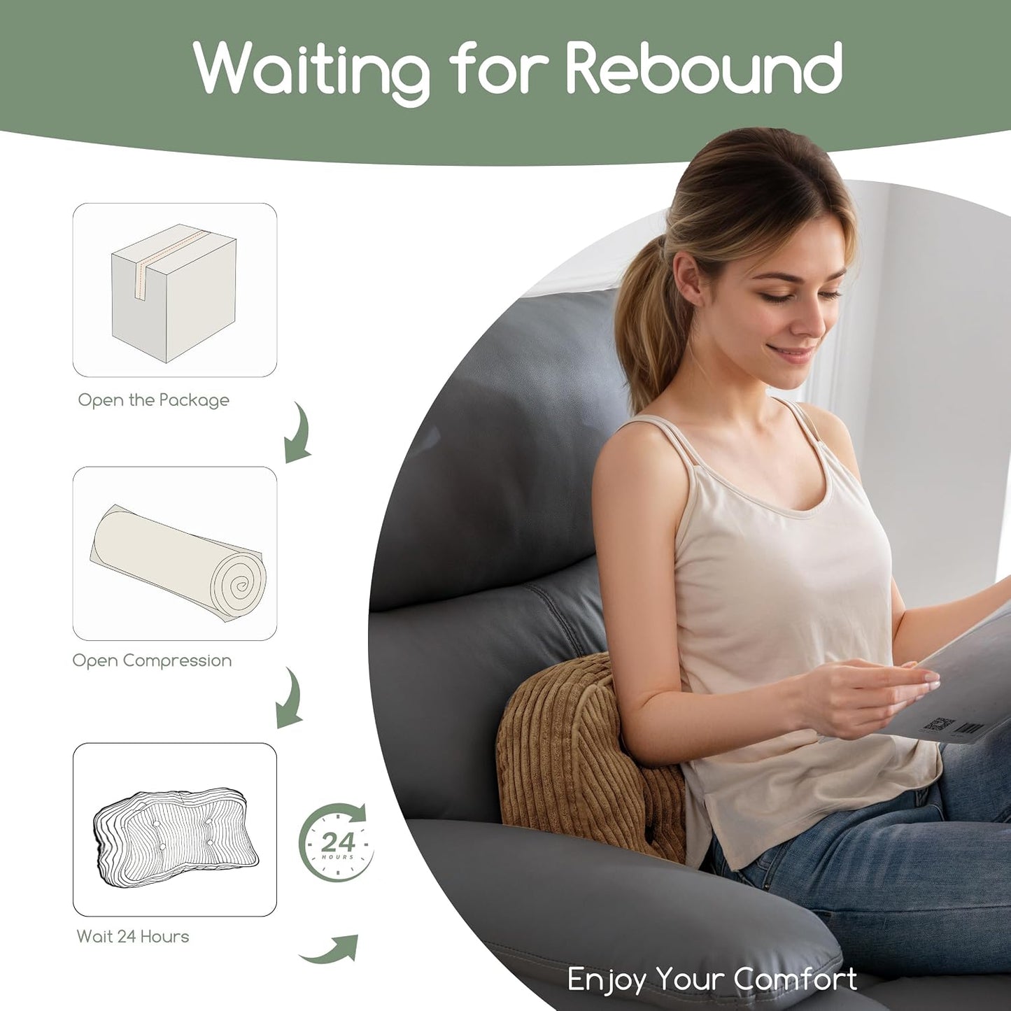 HIGOGOGO Lumbar Support Pillow for Recliner Chair/Accent Chair/Couch/Office Chair, Tufted Corduroy Back Support Cushion for Elderly, Recliner Cushions for Back Rest, Pain Relief, Reading, Dark Grey