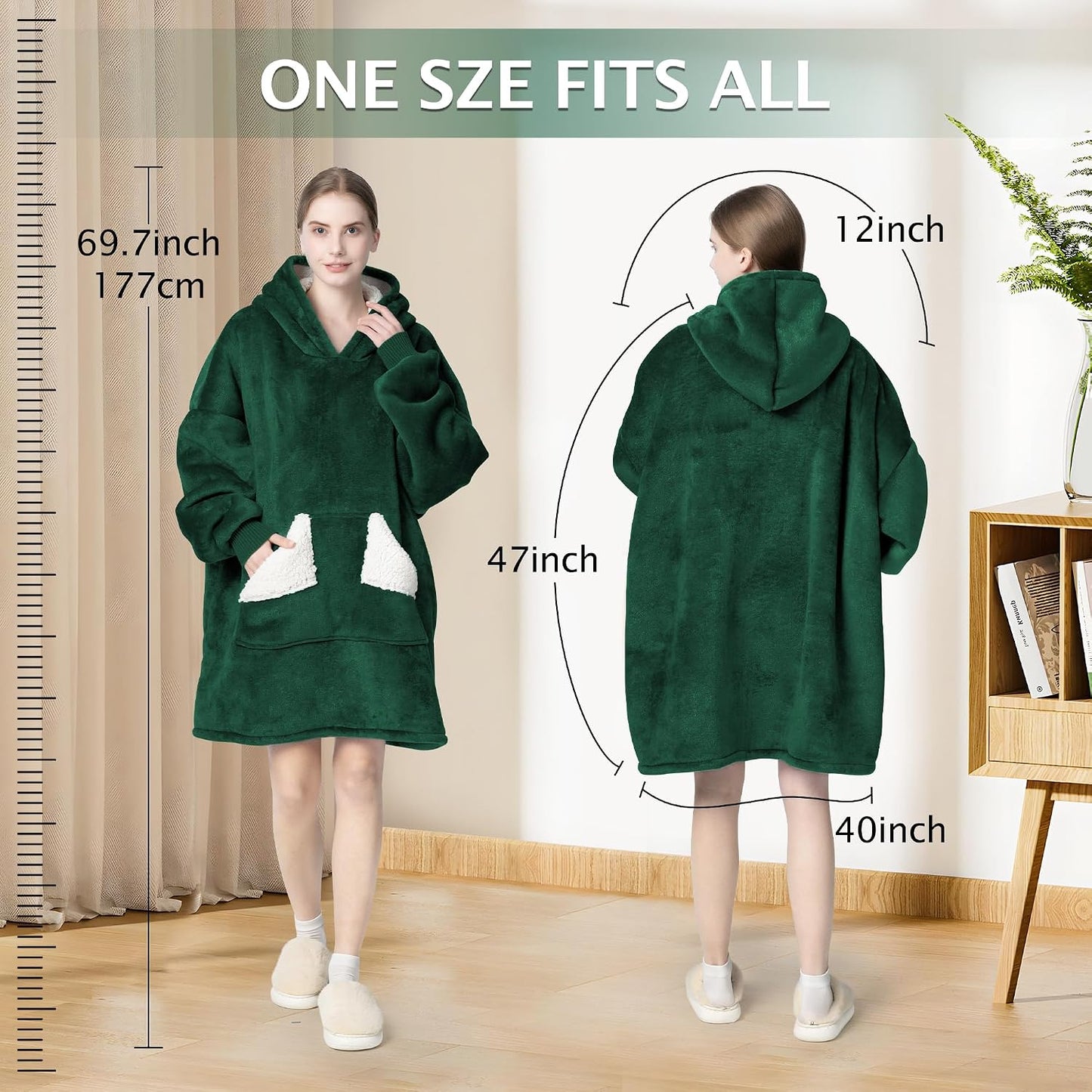 Wearable Blanket Hoodie, Oversized Sherpa Fleece Sweatshirt Blanket with Giant Hood Pocket and Sleeves for Adult, Warm & Cozy Grey Blanket Gifts for Women