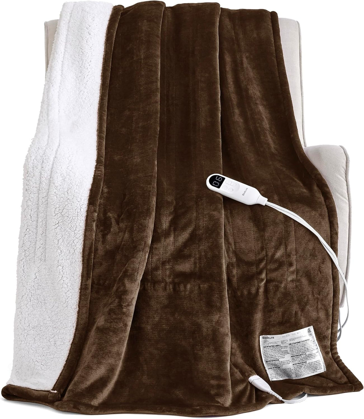 Bedsure Heated Blanket Throw, Soft Electric Blanket with Preheat, Cream