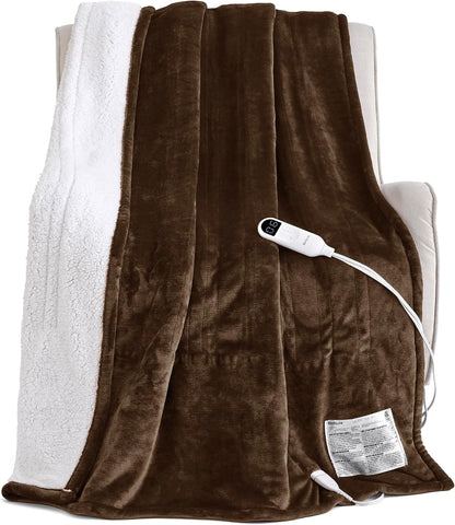 Bedsure Heated Blanket Throw, Soft Electric Blanket with Preheat, Cream
