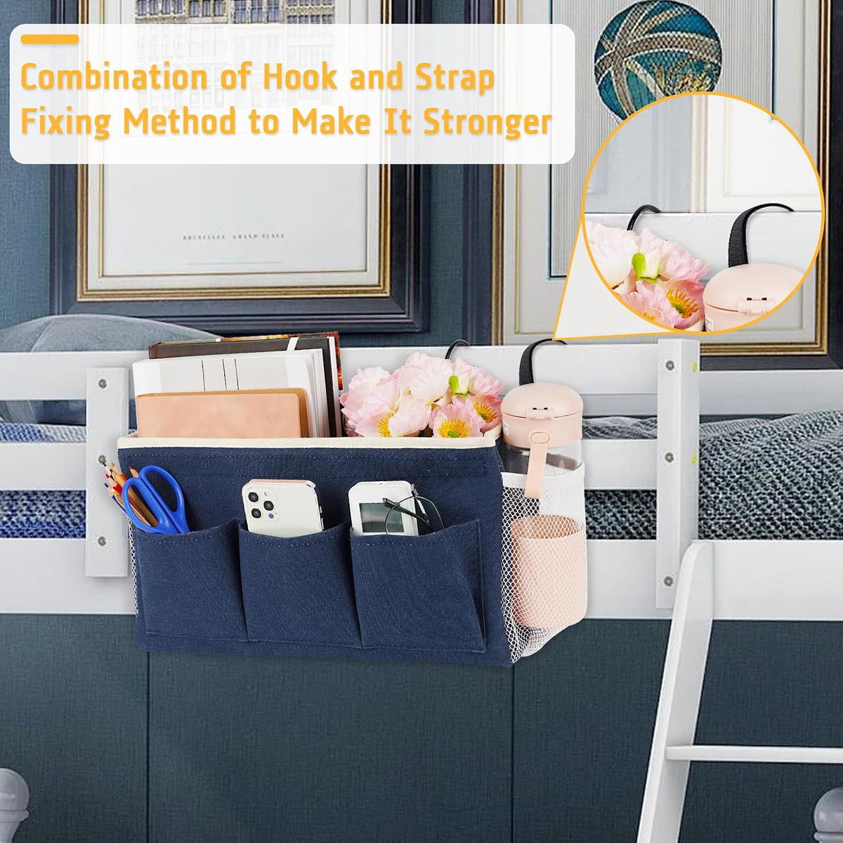 Lilithye Bedside Caddy, Bedside Storage Bag Hanging Organizer for Bunk Bed
