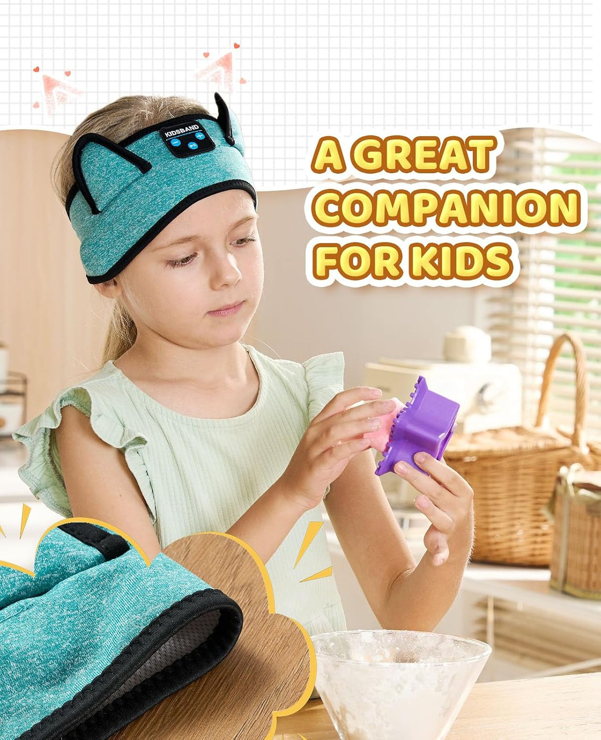 KIDSBAND Kids Bluetooth Headphones, Sleep Headband [Wireless & Wired Playback 2in1] Foldable Headphones for School/Travel/Tablet/Sleep