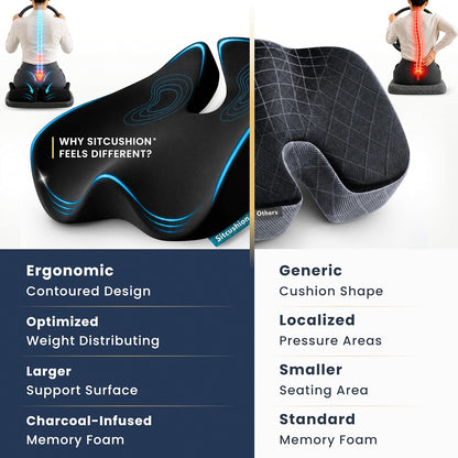 Car Seat Cushion for Driving, Sciatica Pain Relief Car Pillow and Seat Pad | Extra Large Driver Seat Cushion Offers Broad Car-Seat Coverage to Ease Hip and Tailbone Pressure During Long Drives (Black)