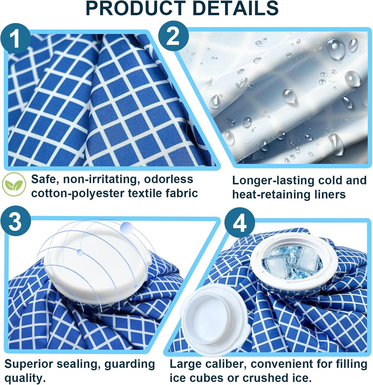 Ice Bags for Injuries, Classic No-Leak Elastic Breathable Ice Pack, Cold and Heat Treatment Ice Bag, Can Relieve Headaches, Migraines, Sports Injuries Swelling Pain, 3 Sizes (6"/9"/11") (4 Sets)