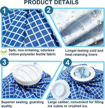 Ice Bags for Injuries, Classic No-Leak Elastic Breathable Ice Pack, Cold and Heat Treatment Ice Bag, Can Relieve Headaches, Migraines, Sports Injuries Swelling Pain, 3 Sizes (6"/9"/11") (4 Sets)