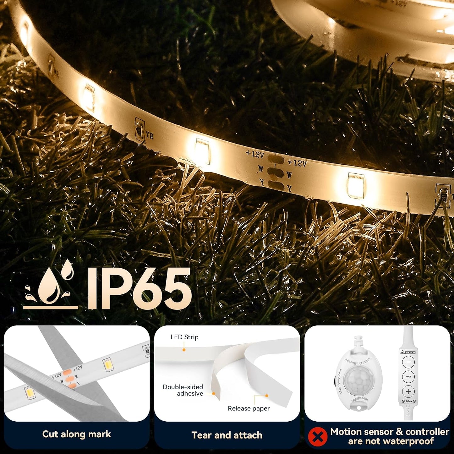 Under Bed Lights Motion Sensor LED Strip, 2 x 6.56ft 3000K-6500K CCT White | Motion Activated LED Strip Lights, Auto-off Timer, IP65 Waterproof, 12V Auto On/Off Night Lighting for Bedroom Cabinet Mirror