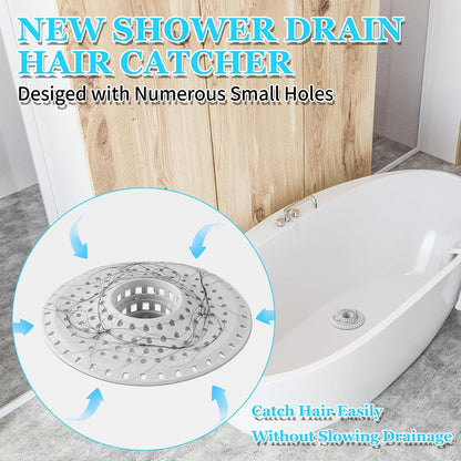 Aluvor Bathtub Drain Hair Catcher,Silicone Tub Hair Catcher Drain Protector | Collapsible Shower Hair Drain Catcher Strainer for 1.48'' to 1.76'' Flat Regular Drains, 3PCS/Grayish-White