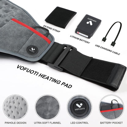 Vofuoti Portable Cordless Heating Pad with 10000mAh Battery | 3 Heat Settings, Rechargeable Electric Battery Operated Heat Pad for Back,Abdomen,Neck,Shoulders,Outdoor, Gift for Women Men