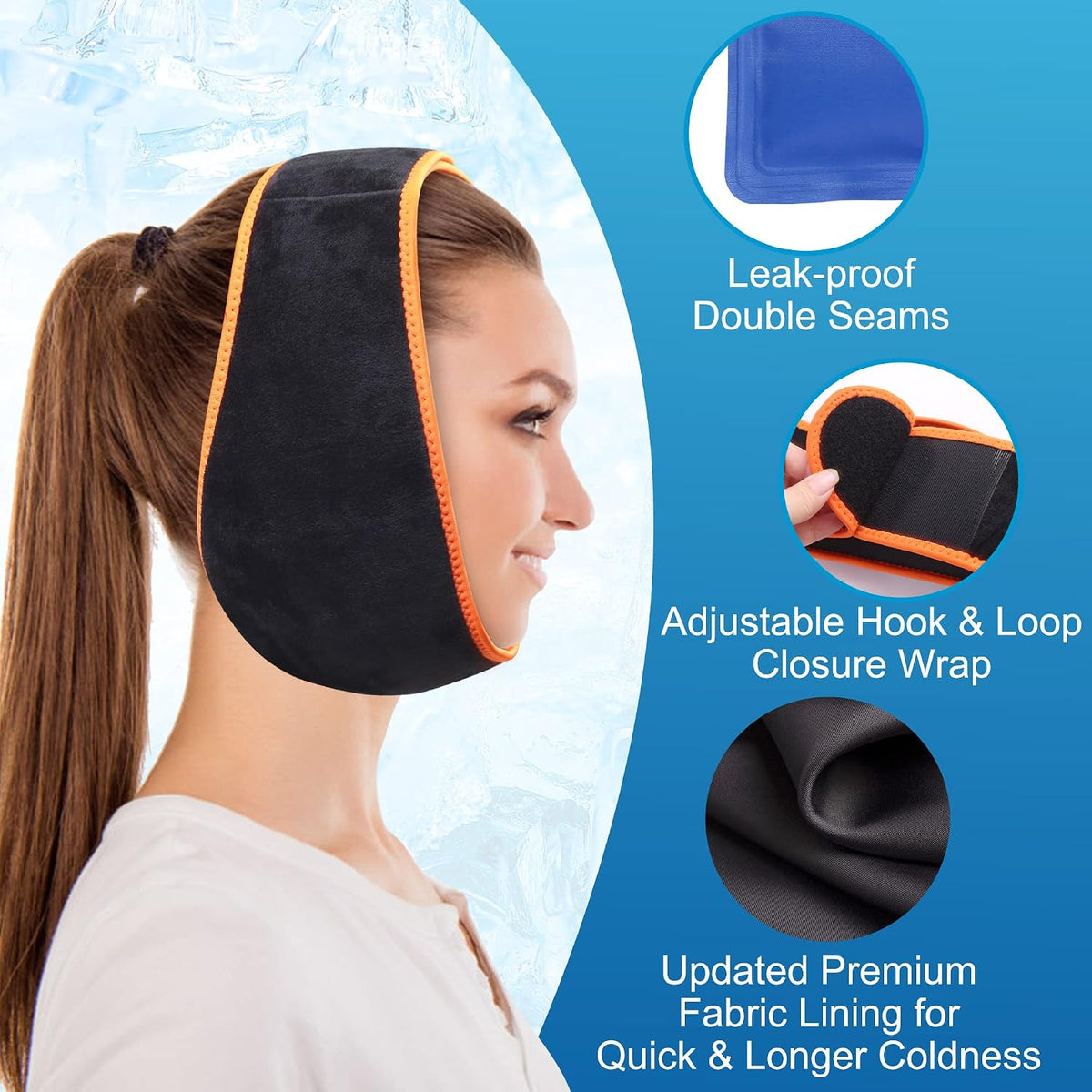 Wisdom Teeth Ice Pack Head Wrap, with 4 Hot Cold Packs, Reusable