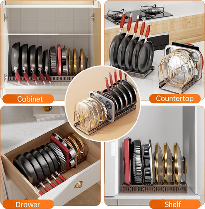 MUDEELA Expandable Pot Pan Lid Organizers inside Cabinet, 10 Divider-Black | Expandable 11.8–22.9", 10 Adjustable Divider, Tool-Free Assembly, Non-Slip, Scratch-Proof, For Pan Lid Cutting Board Bakeware