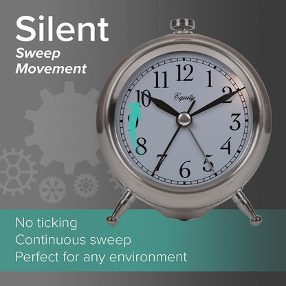 Equity 25655 Small Silver Metal Alarm Clock