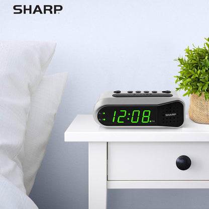 Sharp Digital Alarm Clock for Heavy Sleepers, Dual Alarm, Red LED, Black | Ascending wake sound, weekday/weekend scheduling, 9-minute snooze, easy-set controls, 2 AA backup, bedroom, dorm, office