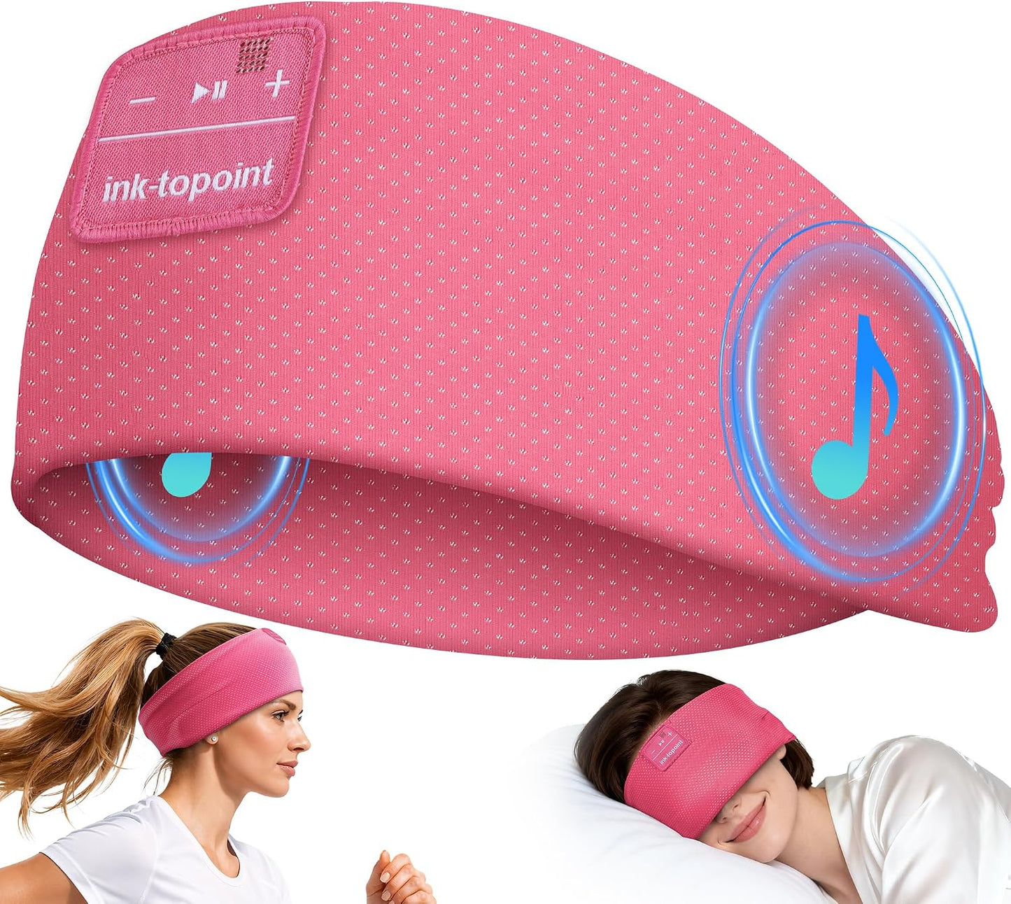 ink-topoint Sleep Headphones Bluetooth Headband, Wireless Sports Earphones | Sleeping Headphone for Side Sleepers with HD Stereo Speakers Breathable Headbands for Running, Yoga, Travel, Women&Men