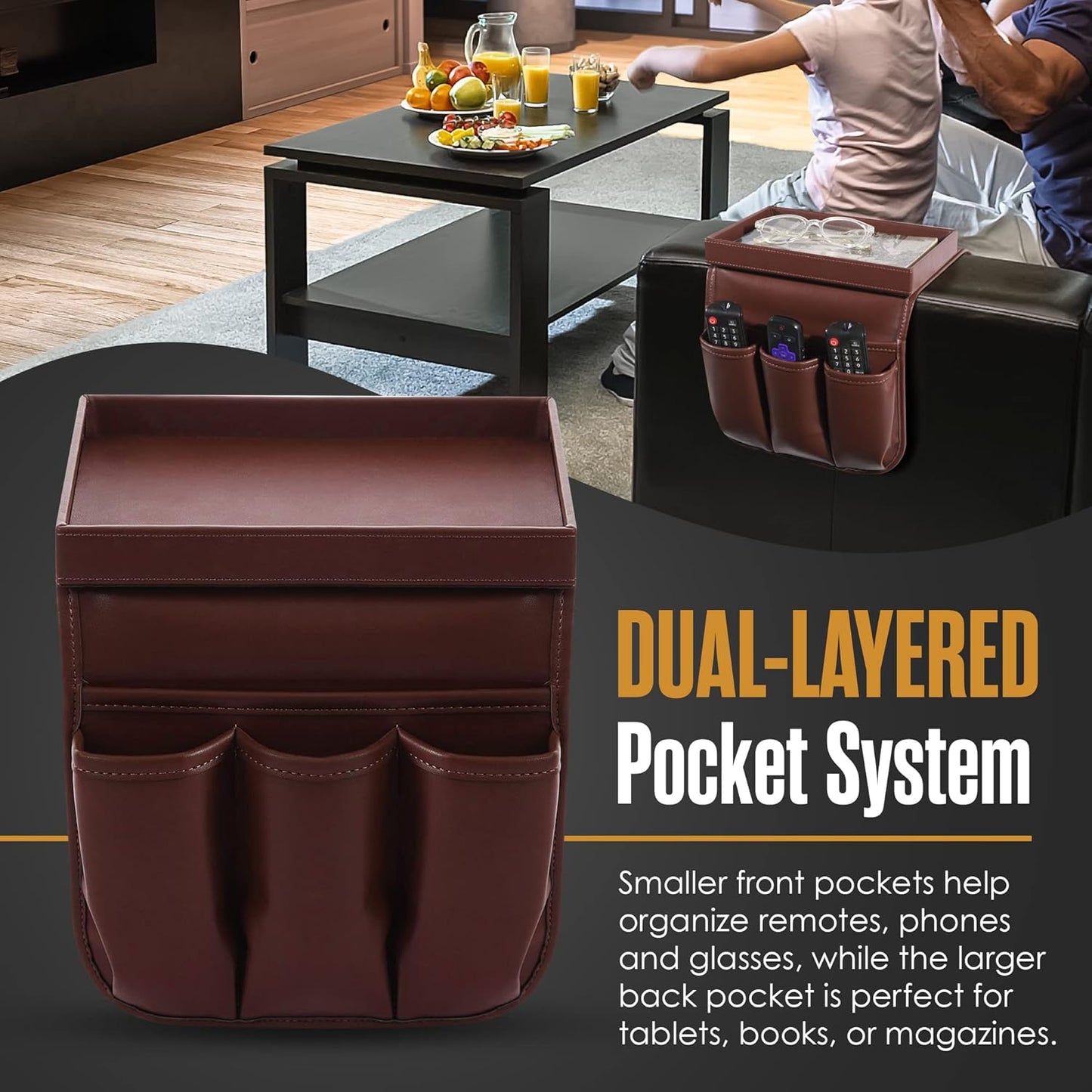 Houseables Armchair Caddy, Recliner Accessories, Armrest Organizer, Brown | Houseables Arm Chair Caddy, Sofa Armrest Organizer, Remote Control Holder for Recliner, Couch Pouch Pocket, Sofa Side Storage