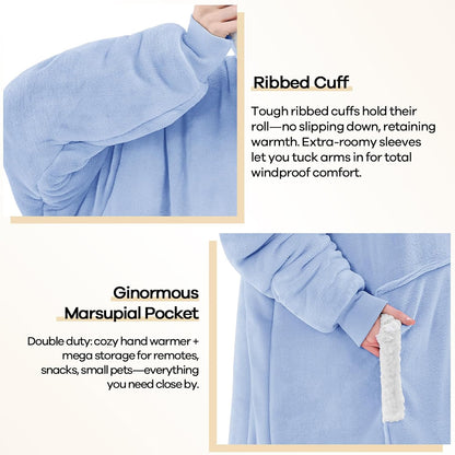 yescool Wearable Blanket Hoodie, Flannel Sherpa Fleece Blanket Sweatshirt for Adults Women Men,One Size Fits All - Colors A