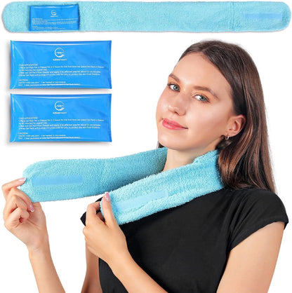 Neck Ice Pack Wrap with 2 Reusable Gel Ice Packs, Flexible Ice Wrap for Neck, Shoulders, Knees, Wrists, Soft Cooling Towel Compress for Post Surgery, Tonsillectomy, Migraine, Sore Muscle Pain Relief