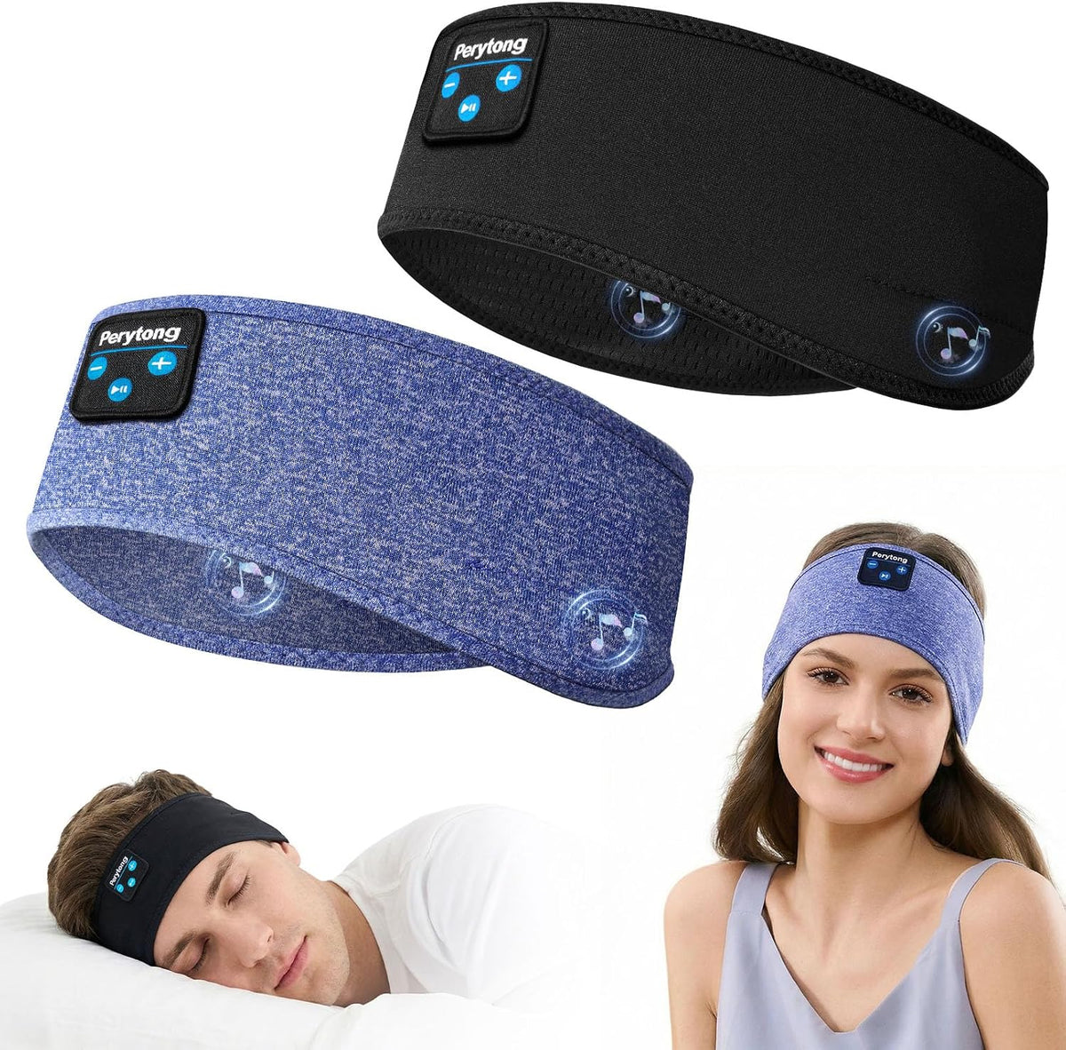 Perytong 2 Pack Sleep Headphones, Sleeping Headphones | Bluetooth Headband with Ultra-Thin HD Stereo Speaker, Wireless Headphone for Sports, Insomnia, Yoga, Air Travel, Meditation